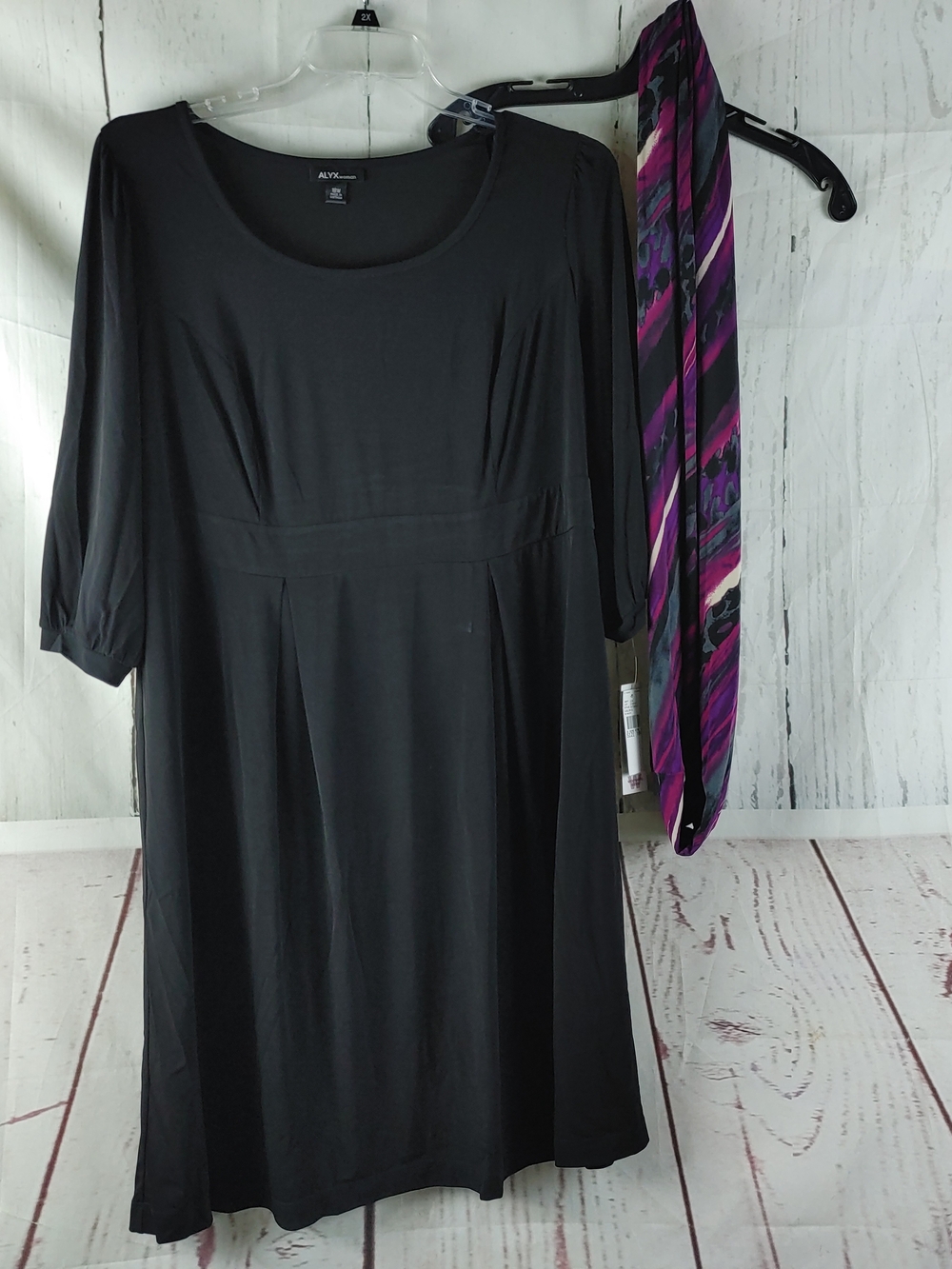 ALYX Women 18W Black Midi Shift Dress 2 Piece Scarf Plus Size NWT